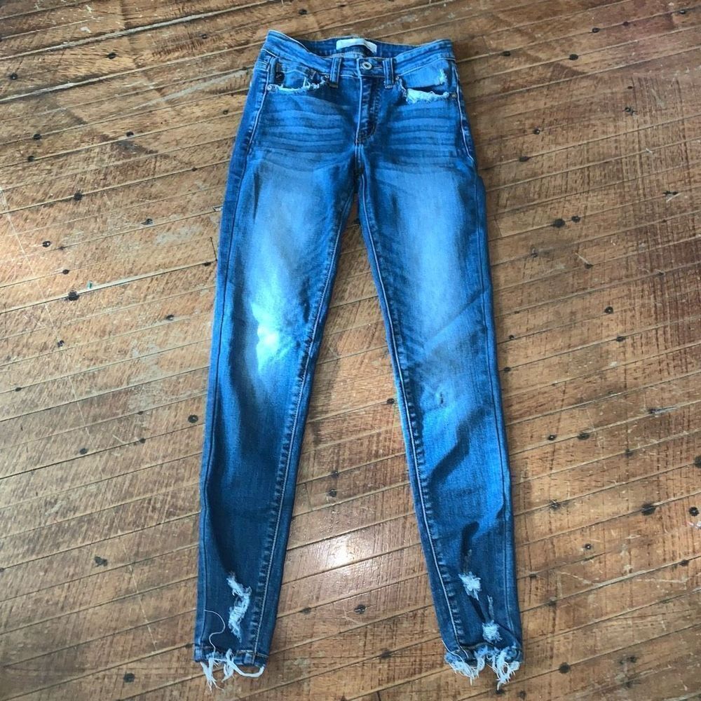 Kancan distressed raw hem normcore 24 ankle slim jeans